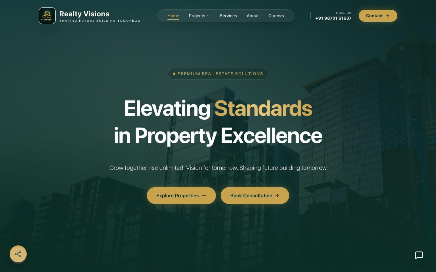 Realty Visions' property listings and consultancy landing page